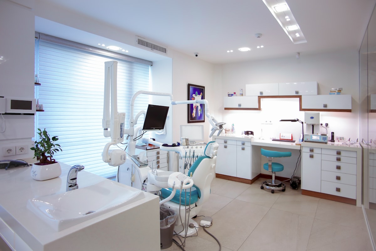 A bright, modern medical practice room